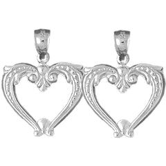 Sterling Silver 23mm Dolphin Heart Earrings