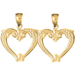 Yellow Gold-plated Silver 23mm Dolphin Heart Earrings