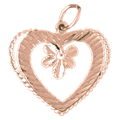 14K or 18K Gold Heart With Flower Pendant