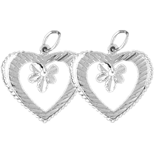 Sterling Silver 21mm Heart With Flower Earrings