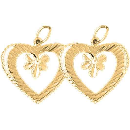 14K or 18K Gold 21mm Heart With Flower Earrings