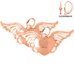 Pendientes de corazón con alas de oro de 14 quilates o 18 quilates de 15 mm