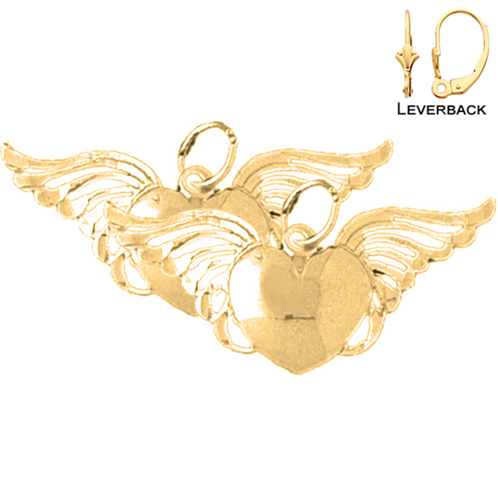 14K oder 18K Gold 15mm Herz mit Flügeln Ohrringe