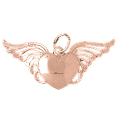 14K or 18K Gold Heart With Wings Pendant