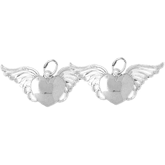 Sterling Silver 15mm Heart With Wings Earrings