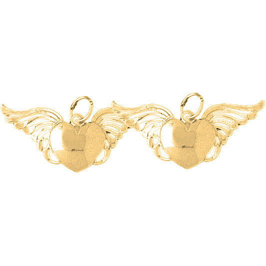 Yellow Gold-plated Silver 15mm Heart With Wings Earrings