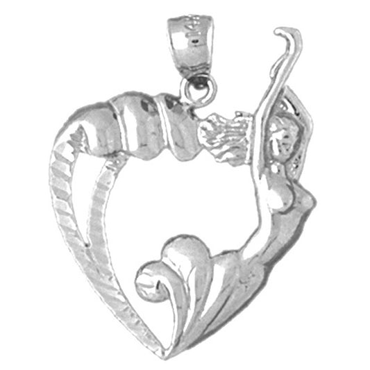 10K, 14K or 18K Gold Heart With Mermaid Pendant