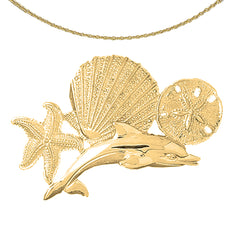 10K, 14K or 18K Gold Dolphins, Starfish, Shell And Sand Dollar Pendant