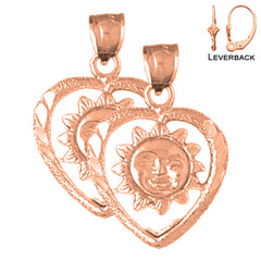 14K or 18K Gold Heart With Sun Earrings