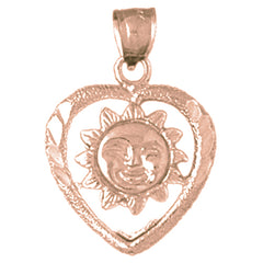 14K or 18K Gold Heart With Sun Pendant