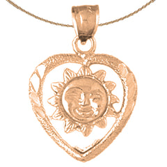 14K or 18K Gold Heart With Sun Pendant
