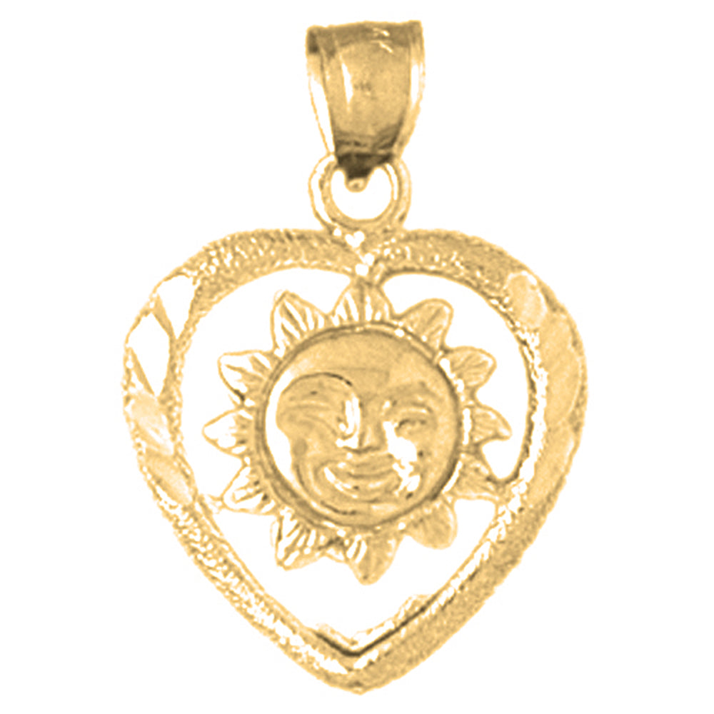 14K or 18K Gold Heart With Sun Pendant