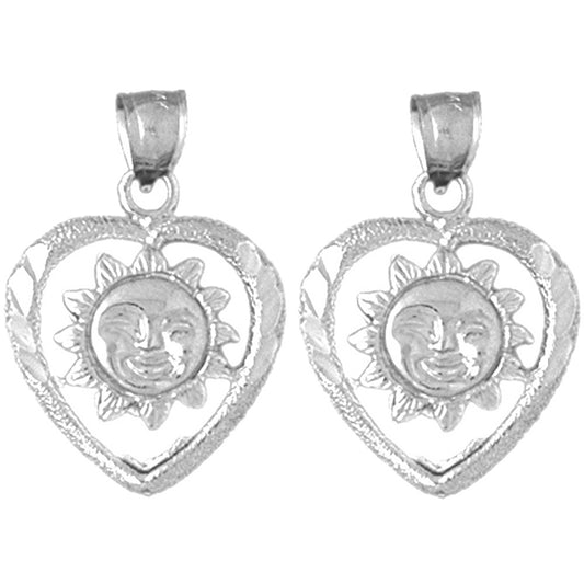 Sterling Silver 23mm Heart With Sun Earrings