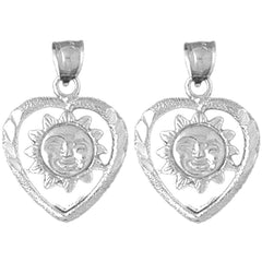 Sterling Silver 23mm Heart With Sun Earrings