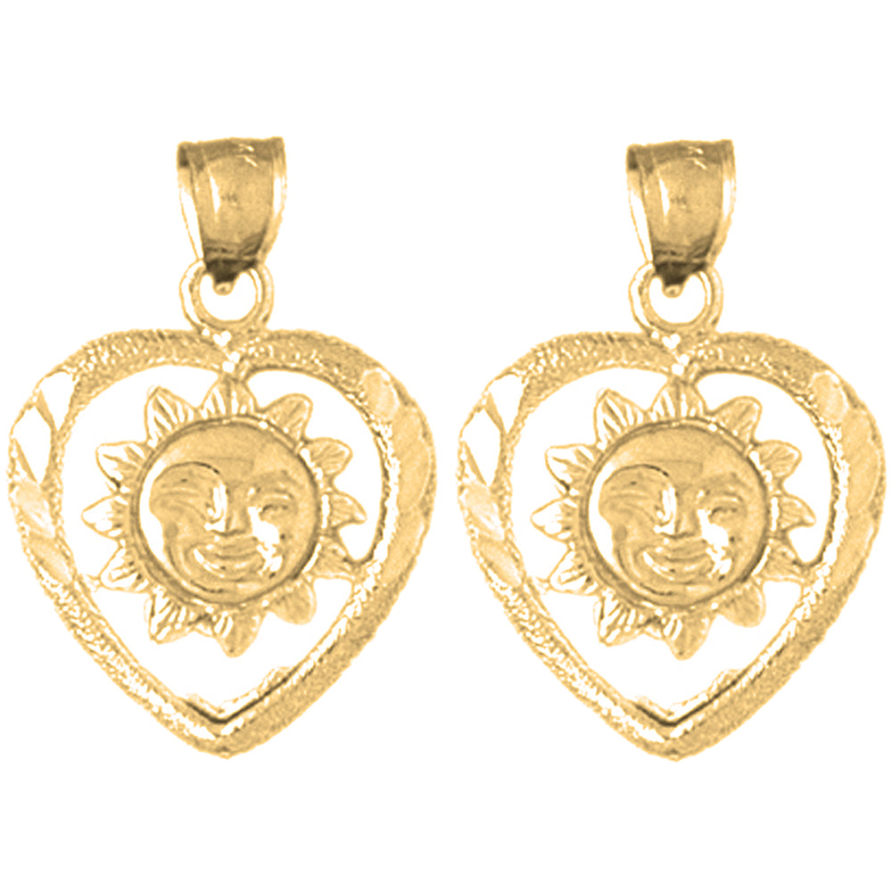 Yellow Gold-plated Silver 23mm Heart With Sun Earrings