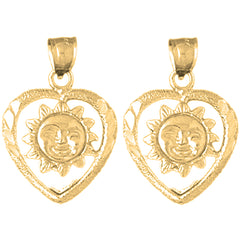 Yellow Gold-plated Silver 23mm Heart With Sun Earrings