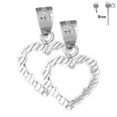 Pendientes de plata de ley con forma de corazón de pepita de 19 mm (chapados en oro blanco o amarillo)