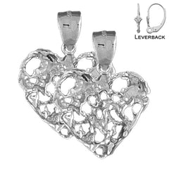 Sterling Silver 28mm Nugget Heart Earrings (White or Yellow Gold Plated)
