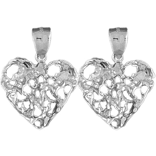 Sterling Silver 28mm Nugget Heart Earrings