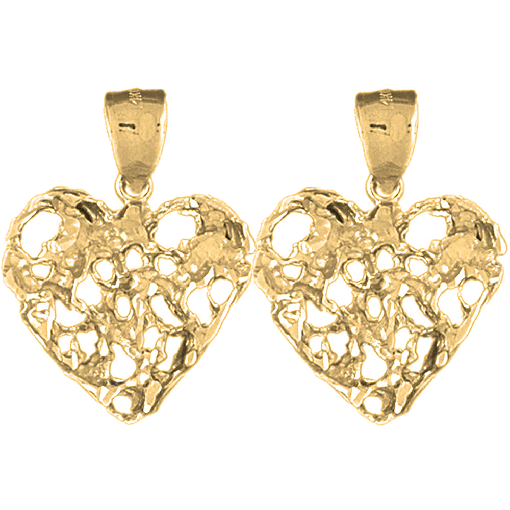 Yellow Gold-plated Silver 28mm Nugget Heart Earrings