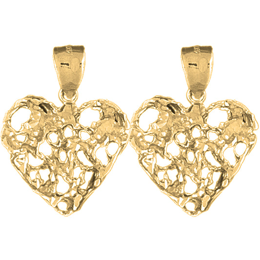 Yellow Gold-plated Silver 28mm Nugget Heart Earrings