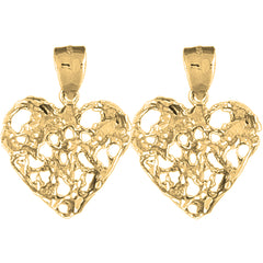 Yellow Gold-plated Silver 28mm Nugget Heart Earrings