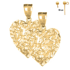 Pendientes de plata de ley con forma de corazón de pepita de 31 mm (chapados en oro blanco o amarillo)