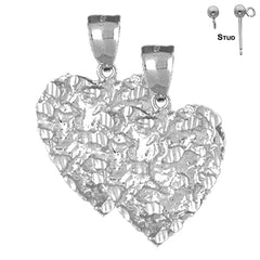 Sterling Silver 31mm Nugget Heart Earrings (White or Yellow Gold Plated)
