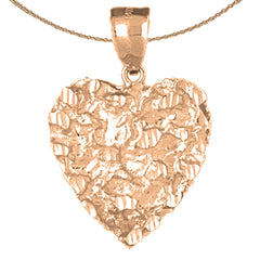 Colgante de corazón de pepita de oro de 10K, 14K o 18K