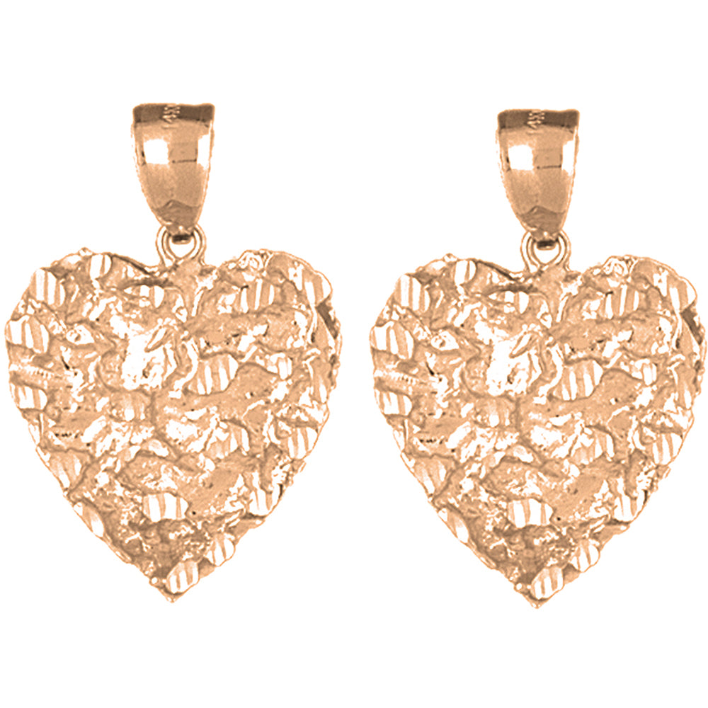 14K or 18K Gold 31mm Nugget Heart Earrings