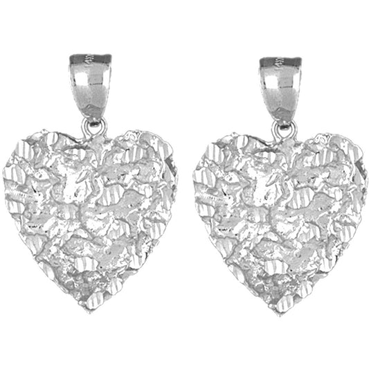 Sterling Silver 31mm Nugget Heart Earrings