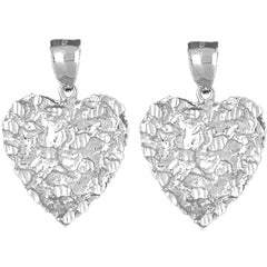 Sterling Silver 31mm Nugget Heart Earrings