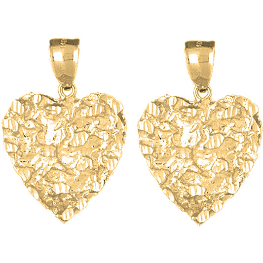 Yellow Gold-plated Silver 31mm Nugget Heart Earrings