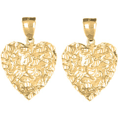 Yellow Gold-plated Silver 31mm Nugget Heart Earrings