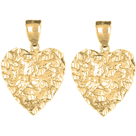 14K or 18K Gold 31mm Nugget Heart Earrings