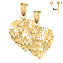 Pendientes de plata de ley con forma de corazón de pepita de 25 mm (chapados en oro blanco o amarillo)