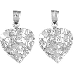Sterling Silver 25mm Nugget Heart Earrings
