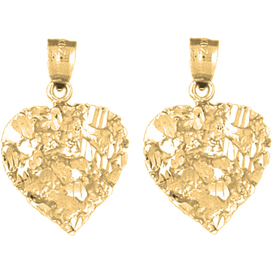 Yellow Gold-plated Silver 25mm Nugget Heart Earrings