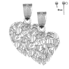 Pendientes de plata de ley con forma de corazón de pepita de 21 mm (chapados en oro blanco o amarillo)