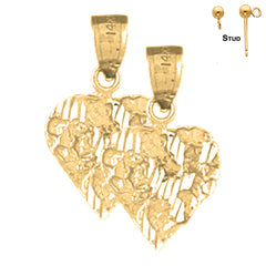 Pendientes de plata de ley con forma de corazón de pepita de 21 mm (chapados en oro blanco o amarillo)