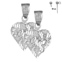 Pendientes de plata de ley con forma de corazón de pepita de 21 mm (chapados en oro blanco o amarillo)