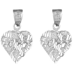 Sterling Silver 21mm Nugget Heart Earrings