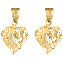 14K or 18K Gold 21mm Nugget Heart Earrings