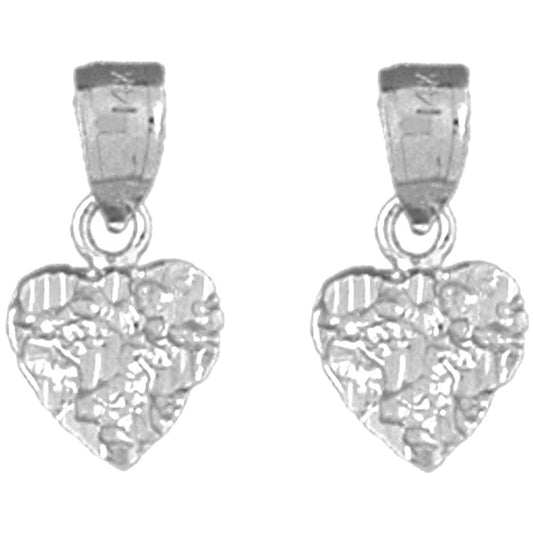 Sterling Silver 16mm Nugget Heart Earrings