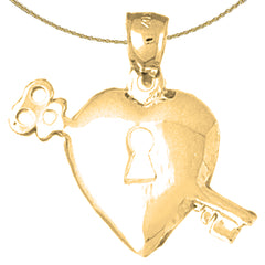 Colgante con llave y candado en forma de corazón de oro de 10 quilates, 14 quilates o 18 quilates