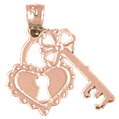 14K or 18K Gold Heart Lock And Key Pendant