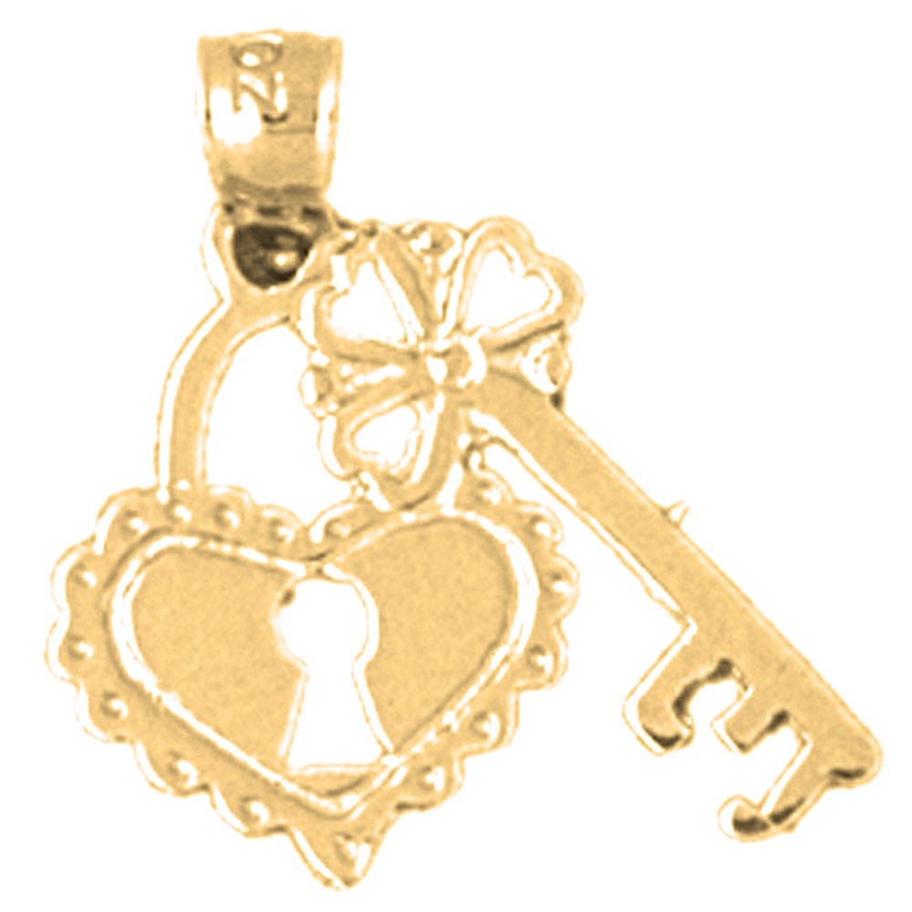 14K or 18K Gold Heart Lock And Key Pendant