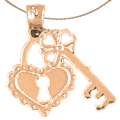 14K or 18K Gold Heart Lock And Key Pendant