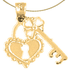 14K or 18K Gold Heart Lock And Key Pendant