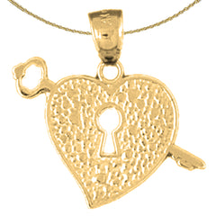 14K or 18K Gold Heart Lock And Key Pendant